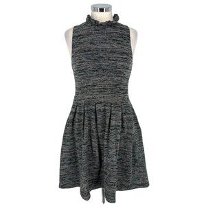 Ganni Anthropologie Pinnacle Tweed Dress Ruffled Neckline Black White Size Large